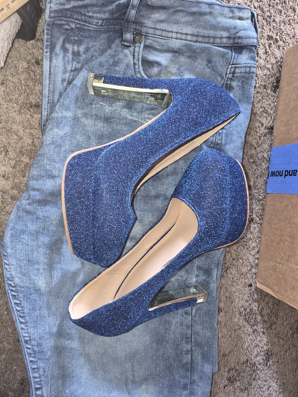 Women’s Blue Glitter Platform Pumps - Stylish Evening Heels